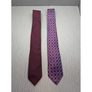 Men's Neck Tie Lot 2 Piece Ben Sherman Plaid 100% Silk